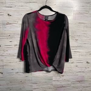 Clara Sun Woo Ombre Pink Grey Black Front Twist Top Blouse Size Medium